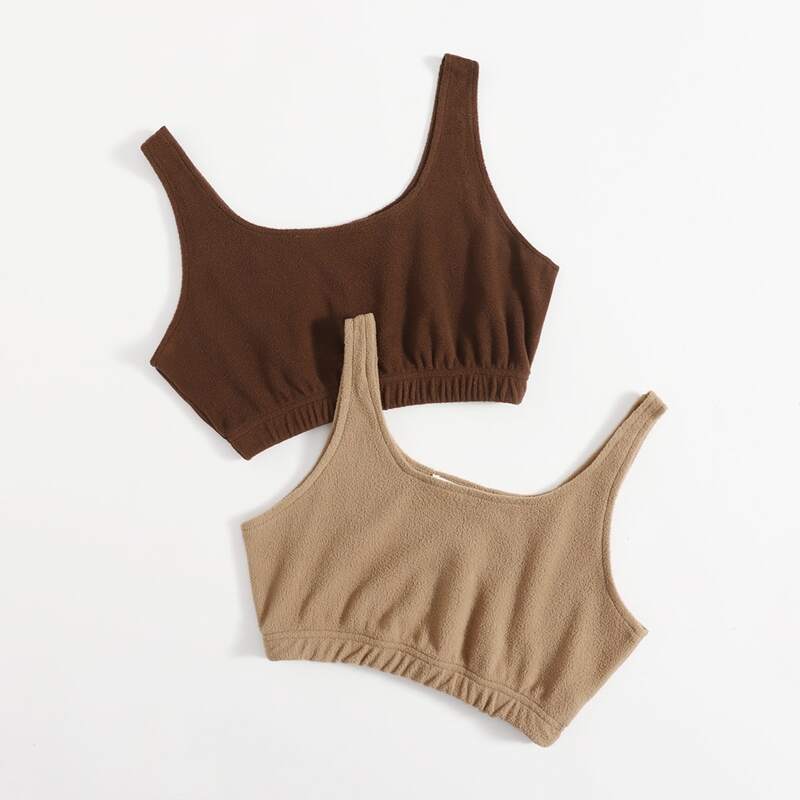 

2pcs Solid Fleece Tank Top, Multicolor