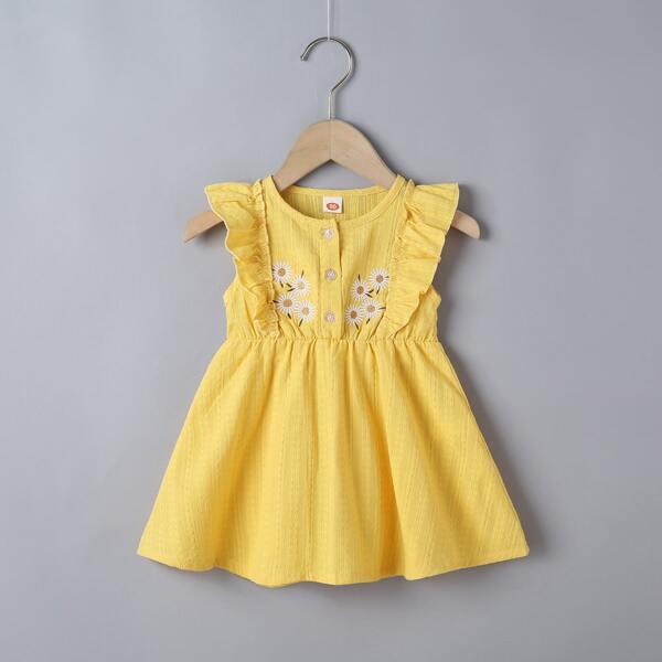 

Baby Girl Floral Embroidery Smock Dress, Yellow