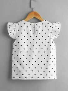 SHEIN 女孩荷葉邊滿版心形上衣 - 白色 - 查看 2