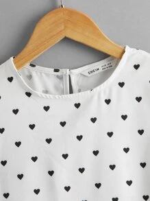 SHEIN 女孩荷葉邊滿版心形上衣 - 白色 - 查看 3