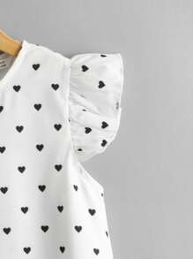 SHEIN 女孩荷葉邊滿版心形上衣 - 白色 - 查看 4