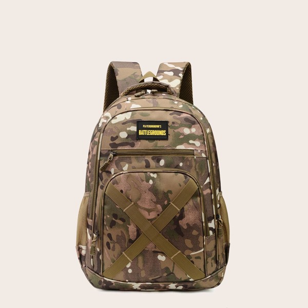 

Men Camo Print Backpack, Khaki