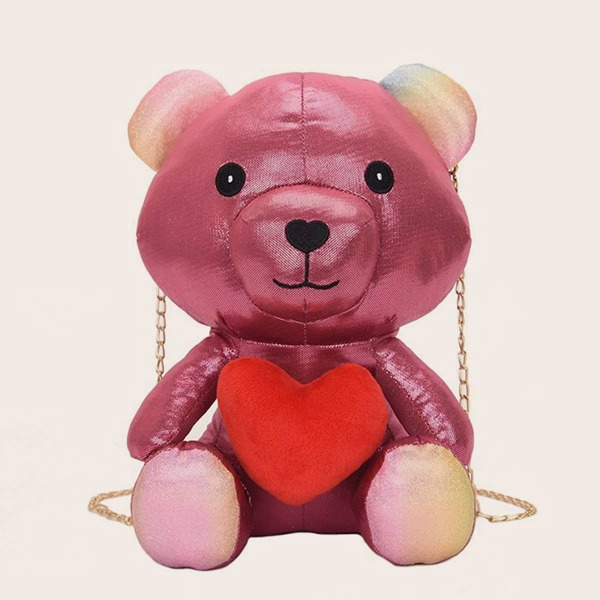 

Cartoon Bear Shaped Crossbody Bag, Hot pink