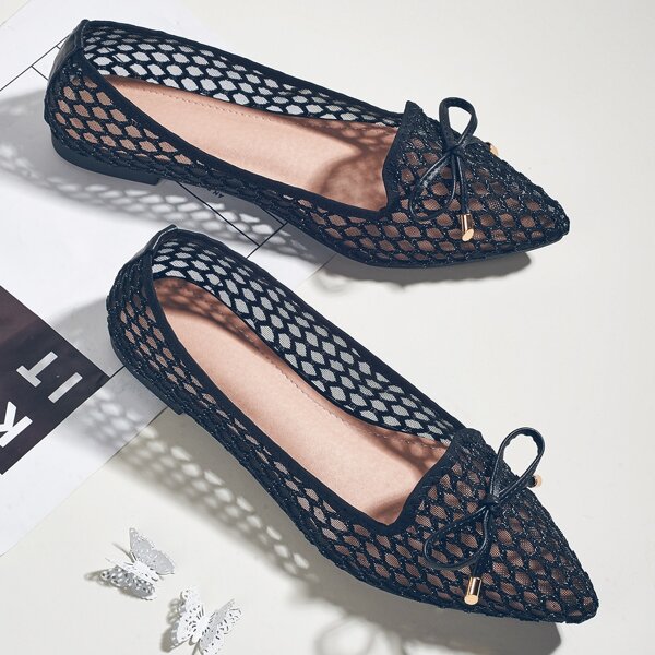 

Bow Decor Mesh Panel Ballet Flats, Black