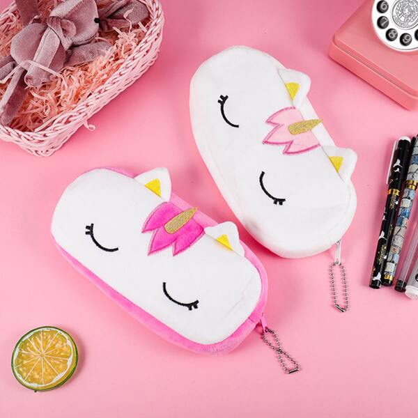 

1pc Random Plush Unicorn Pencil Bag, Multicolor