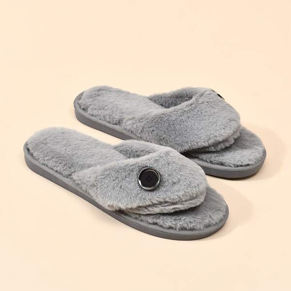 

Cartoon Design Fluffy Slippers, Grey
