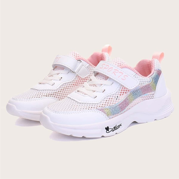 

Girls Mesh Panel Velcro Strap Sneakers, White