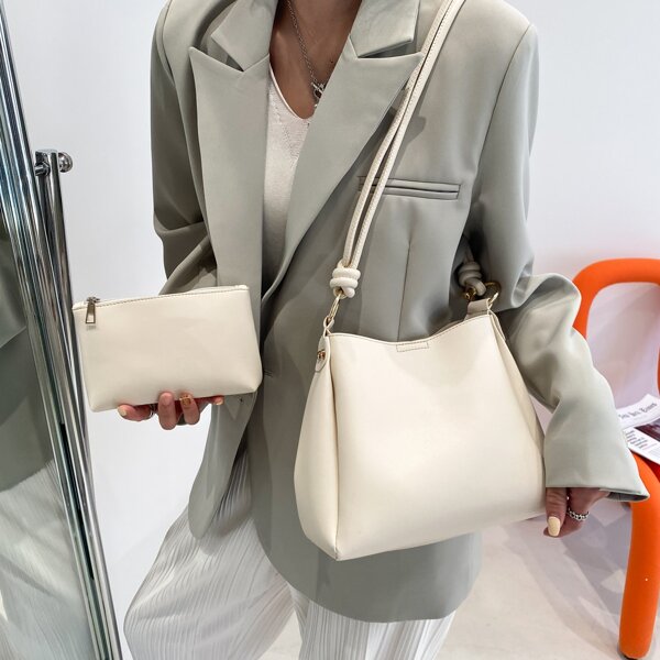

Minimalist Shoulder Bag With Inner Pouch, Beige