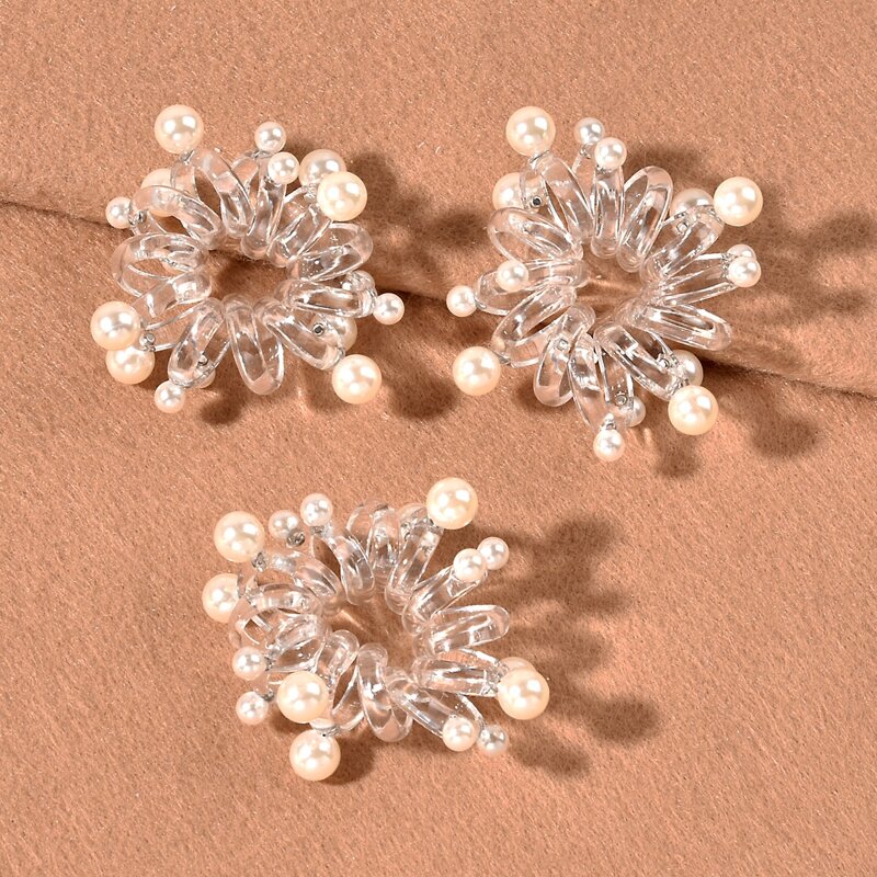 

3pcs Faux Pearl Decor Hair Tie, White