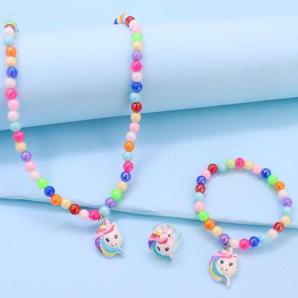 

3pcs Toddler Girls Unicorn Decor Jewelry Set, Multicolor
