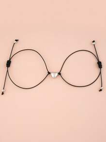 2pcs Heart Detail Couple Bracelet - Black - View 3