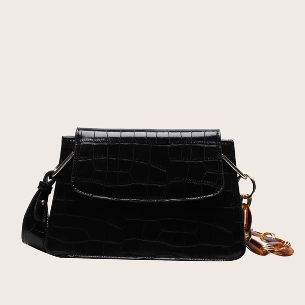 

Croc Embossed Shoulder Bag, Black