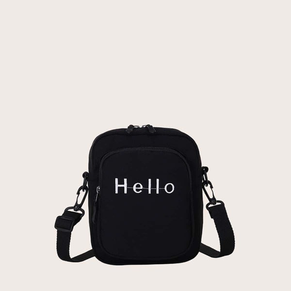 

Men Letter Embroidered Crossbody Bag, Black