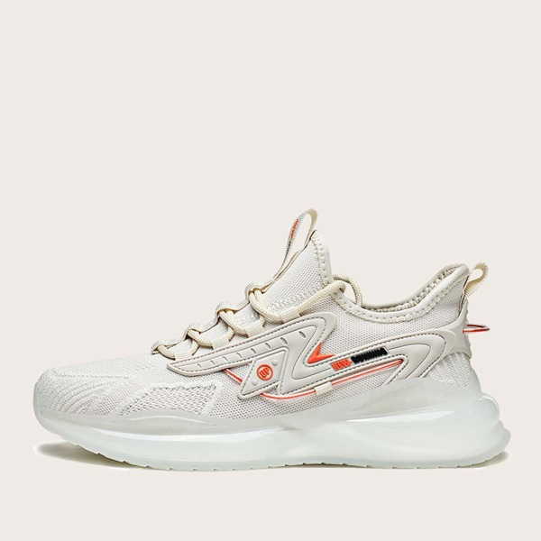 

Men Letter Graphic Lace-Up Front Sneakers, Beige