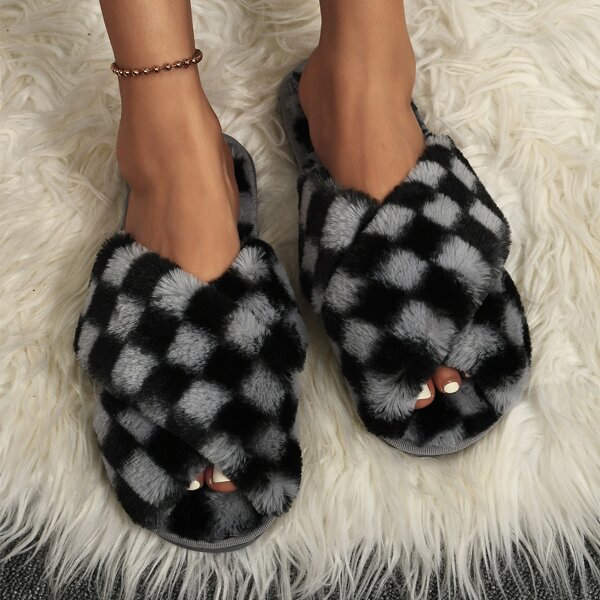 

Two Tone Fluffy Slippers, Grey