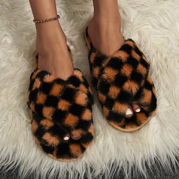 

Two Tone Fluffy Slippers, Yellow