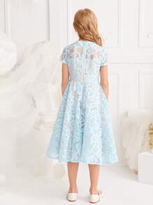 SHEIN Girls Solid Lace Prom Dress - Baby Blue - View 2