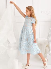 SHEIN Girls Solid Lace Prom Dress - Baby Blue - View 3