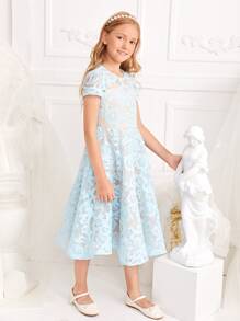 SHEIN Girls Solid Lace Prom Dress - Baby Blue - View 5