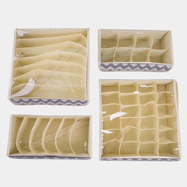 

4pcs Chevron Pattern Clothes Storage Box, Beige