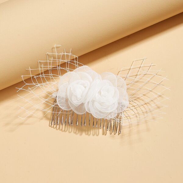 

Mesh Flower Decor Hairpin Comb, White