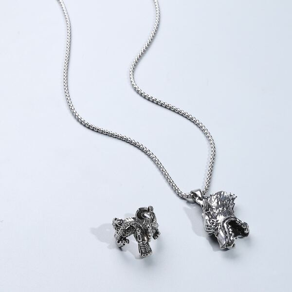 

Men Animal Decor Necklace & Ring, Silver
