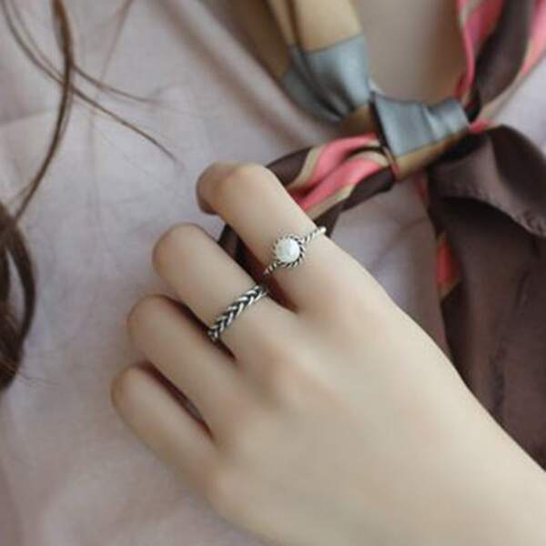 

2pcs Faux Pearl Decor Ring, Antique silver