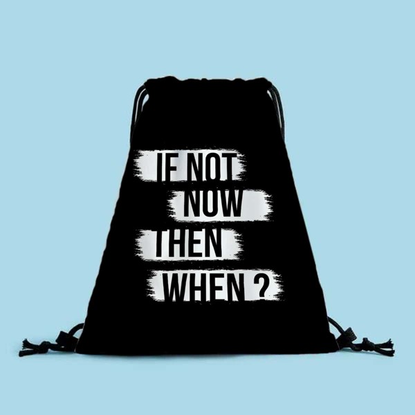 

Slogan Graphic Drawstring Backpack, Black and white