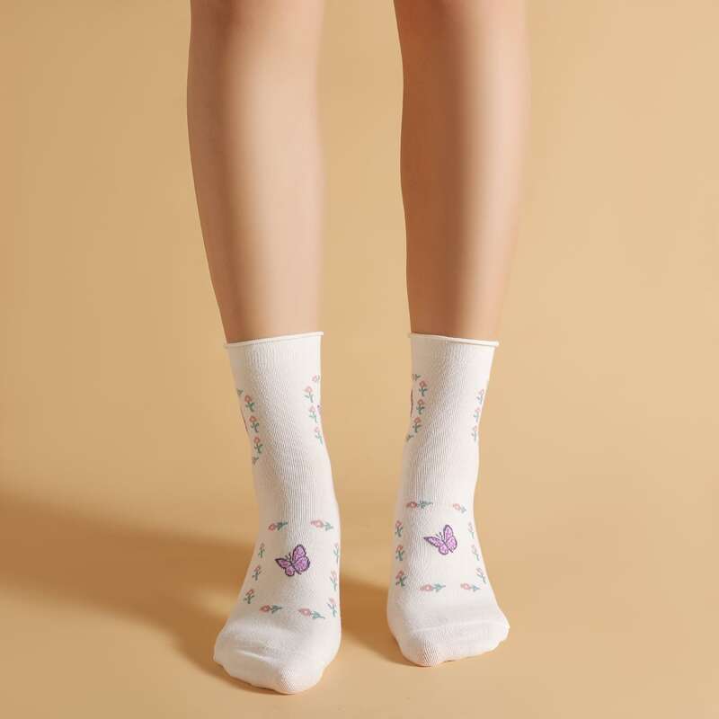 

Butterfly Graphic Crew Socks, White
