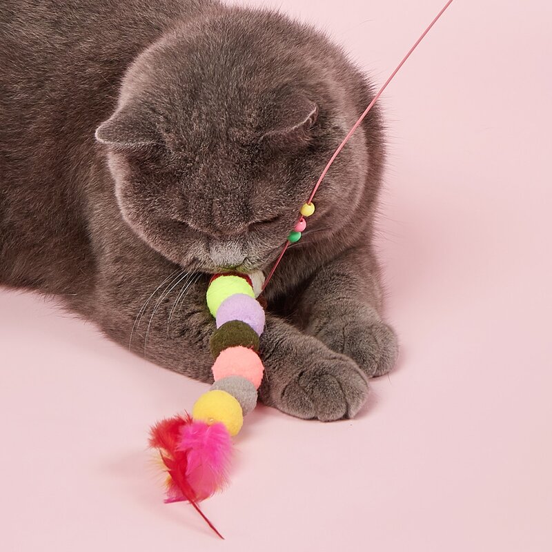

1pc Pom Pom Cat Teaser Wand, Multicolor