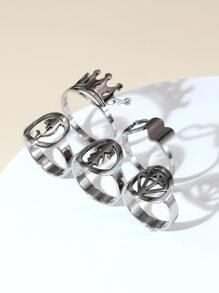 Set de 5 anillos ajustables de acero inoxidable para mujer - Plateado - Ver 2