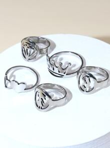 Set de 5 anillos ajustables de acero inoxidable para mujer - Plateado - Ver 3