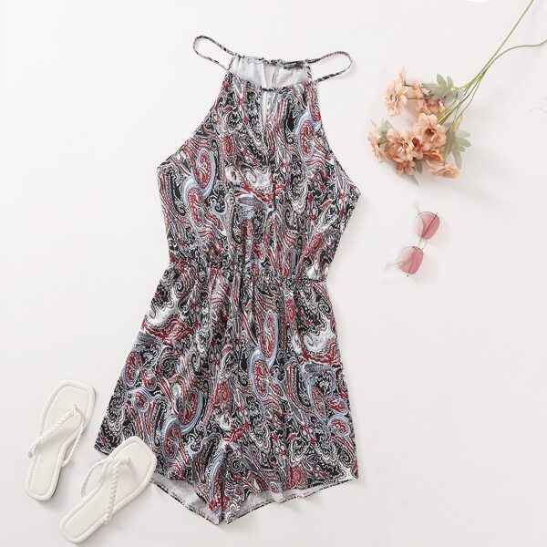 

Plus Paisley Print Halter Romper, Multicolor