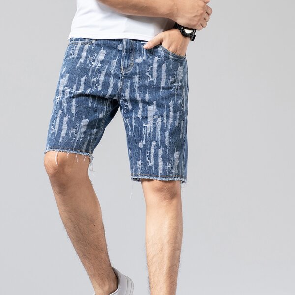 

Men Raw Hem Denim Shorts, Medium wash
