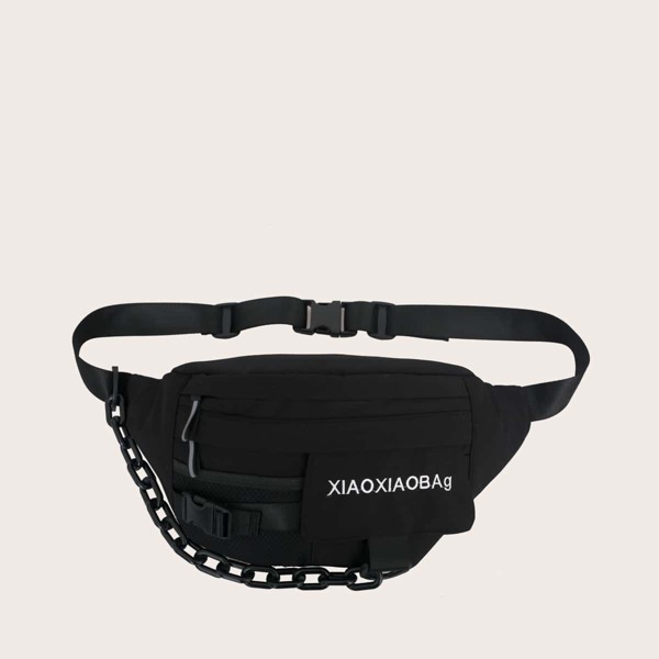 

Men Chain & Buckle Decor Fanny Pack, Black