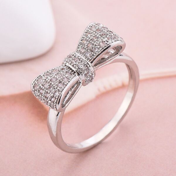 

Zircon Bow Decor Ring, Silver