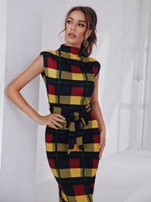 Modelyn 格紋自繫帶包臀連衣裙 - 彩色 - 查看 5