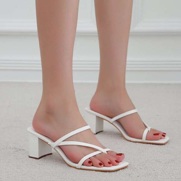 

Thin Strap Chunky Thong Sandals, White