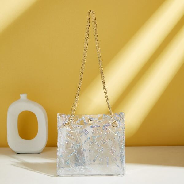 

Clear Glitter Chain Shoulder Bag