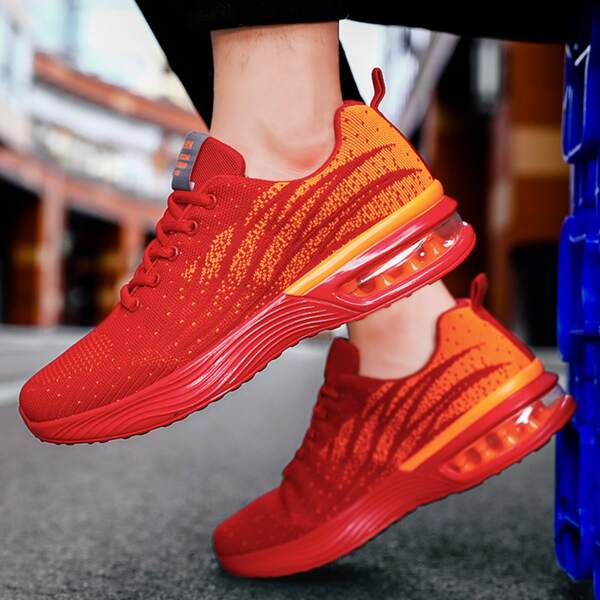 

Men Lace Up Front Air Cushion Sneakers, Red