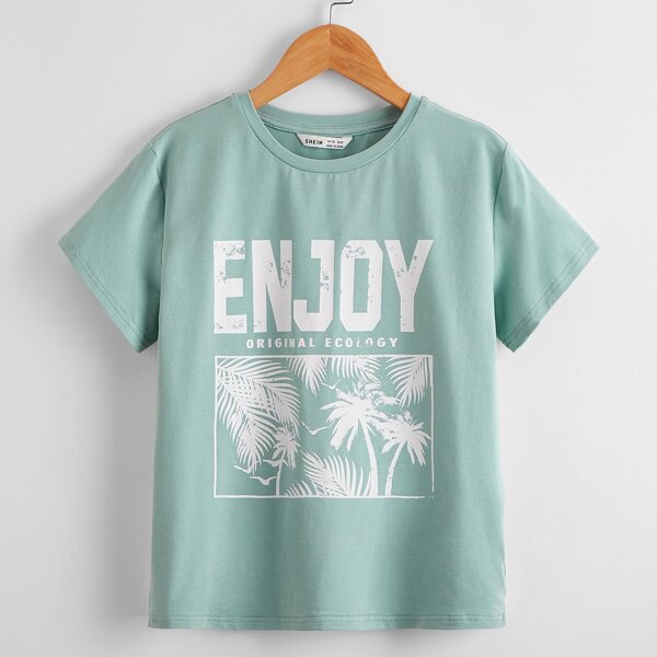

Boys Letter & Tropical Print Tee, Mint green
