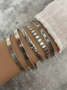 5入組開口手鐲 - 復古銀色 - 查看 1