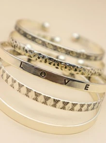 5入組開口手鐲 - 復古銀色 - 查看 3