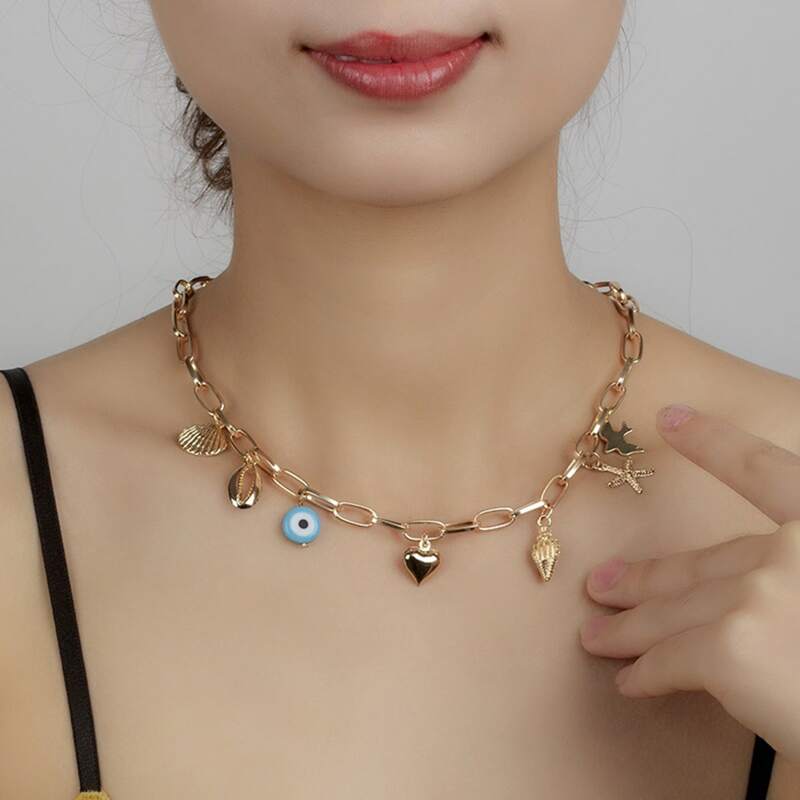 

Heart & Shell Chain Necklace, Gold