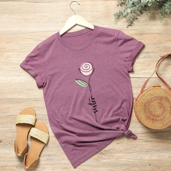 

Plus Flower And Letter Graphic Tee, Red violet