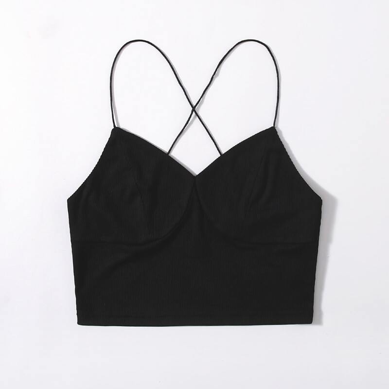 

Solid Ribbed Crop Cami, Black