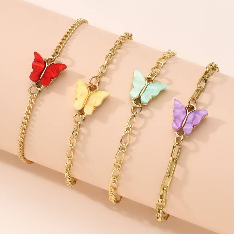 

4pcs Butterfly Chain Bracelet, Multicolor