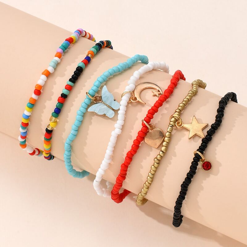 

7pcs Butterfly Beaded Bracelet, Multicolor