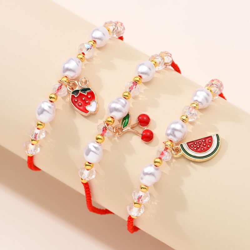 

3pcs Fruit Decor Rope Bracelet, Multicolor