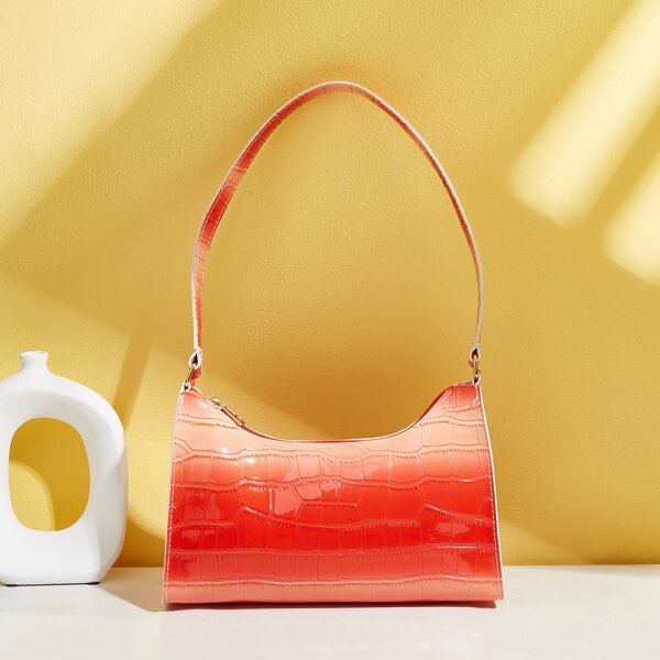 

Ombre Croc Embossed Shoulder Bag, Red
